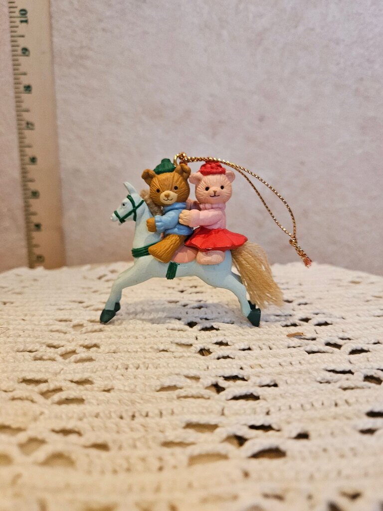 Vintage 1992 Lustre Fame Our First Christmas Together Rocking Horse Ornament as is