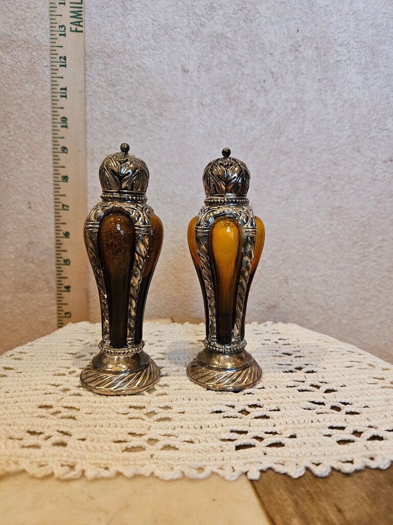 Vintage & Rare Amber Salt & Pepper Shakers