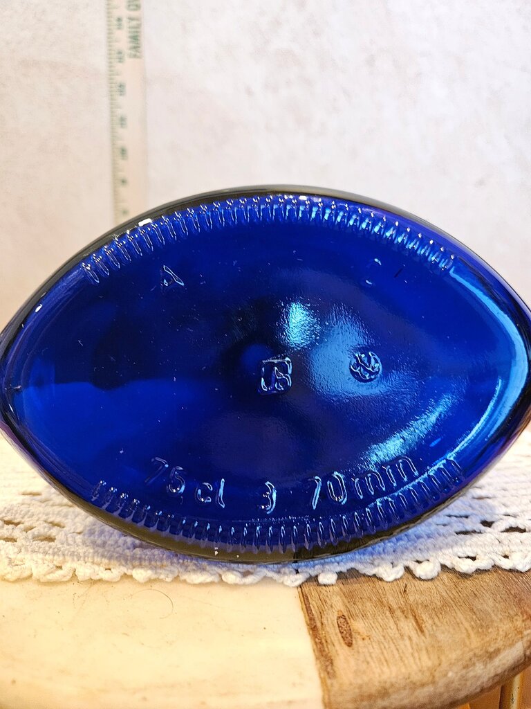 Vintage Cobalt Blue Unusual Funnel Glass Bottle Single Flower Bud Vase