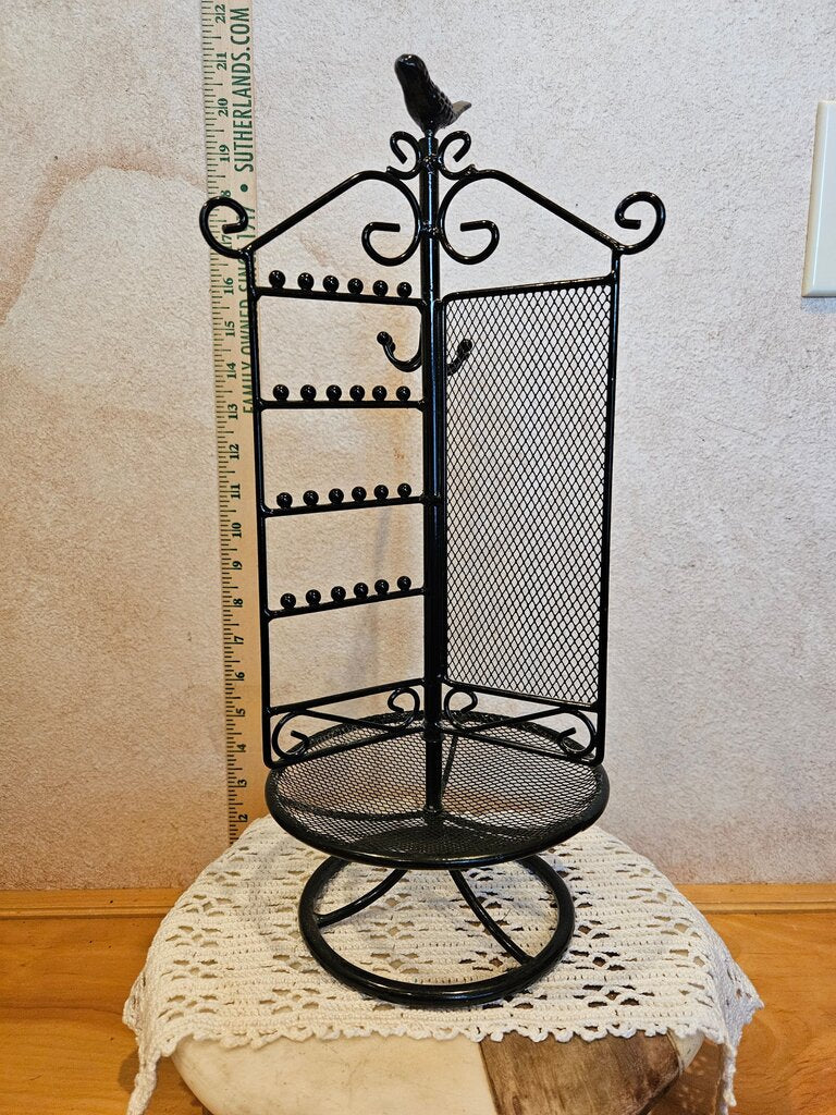 Spinning Jewelry Stand / 3 Panels / 15" X 6" / Black Metal