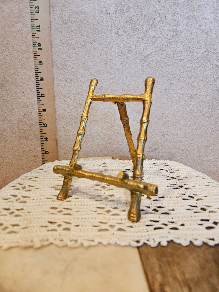 Vintage Golden Gilt Metal Bamboo Petite Easel Hollywood Regency