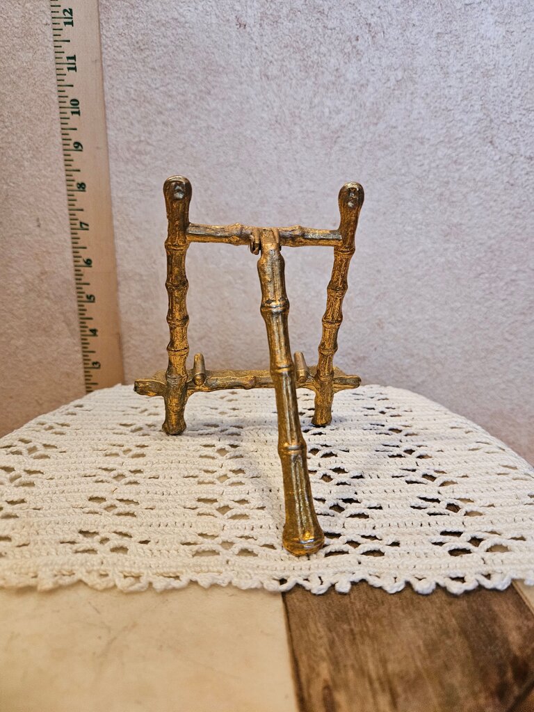 Vintage Golden Gilt Metal Bamboo Petite Easel Hollywood Regency