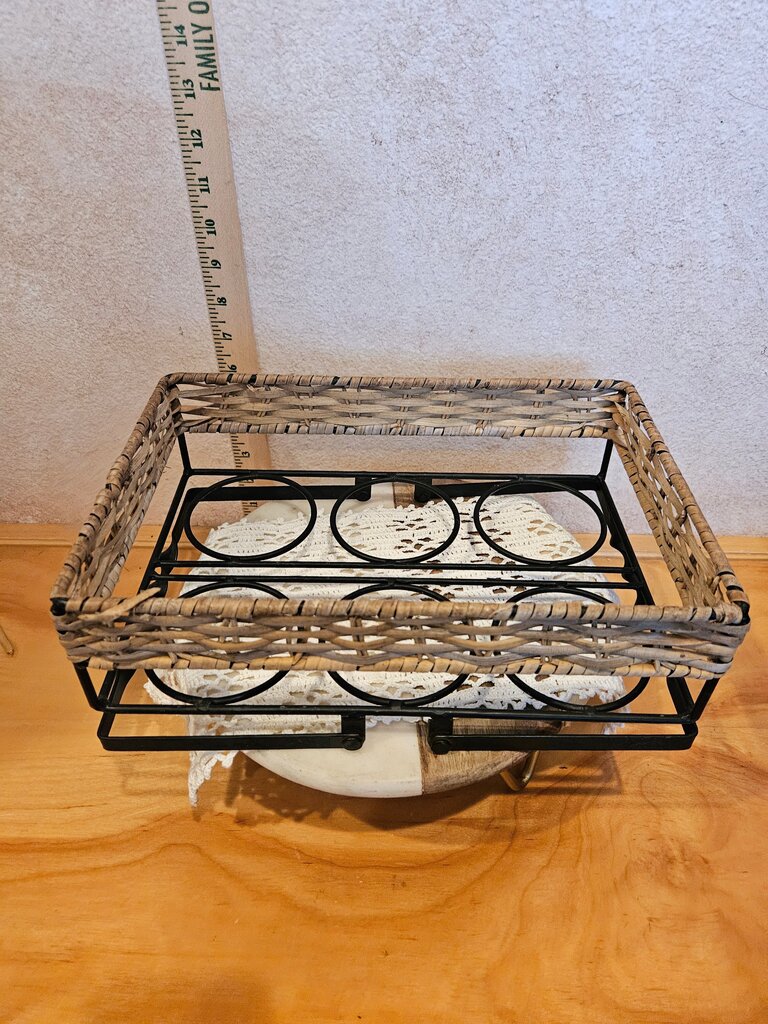 Woven Wicker and wrought Iron Jar Carrying Cady Basket