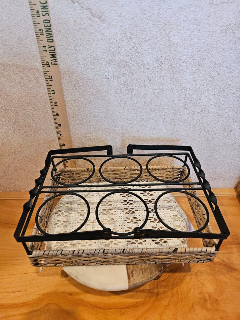 Woven Wicker and wrought Iron Jar Carrying Cady Basket