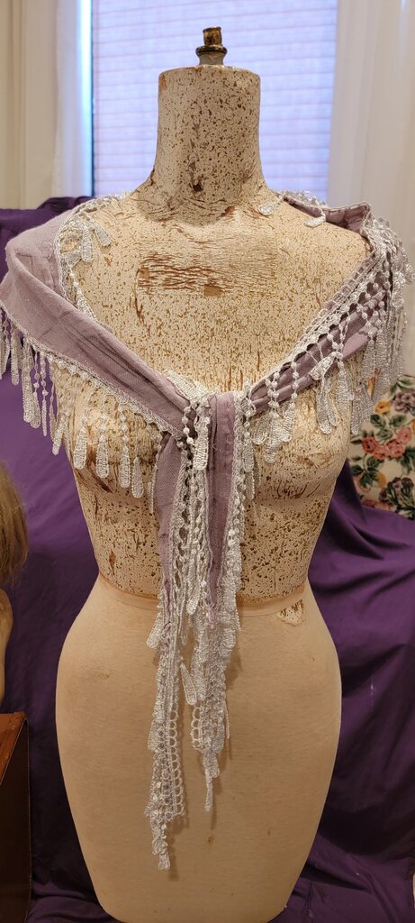 Vintage Lavender Shawl with Lace Trim