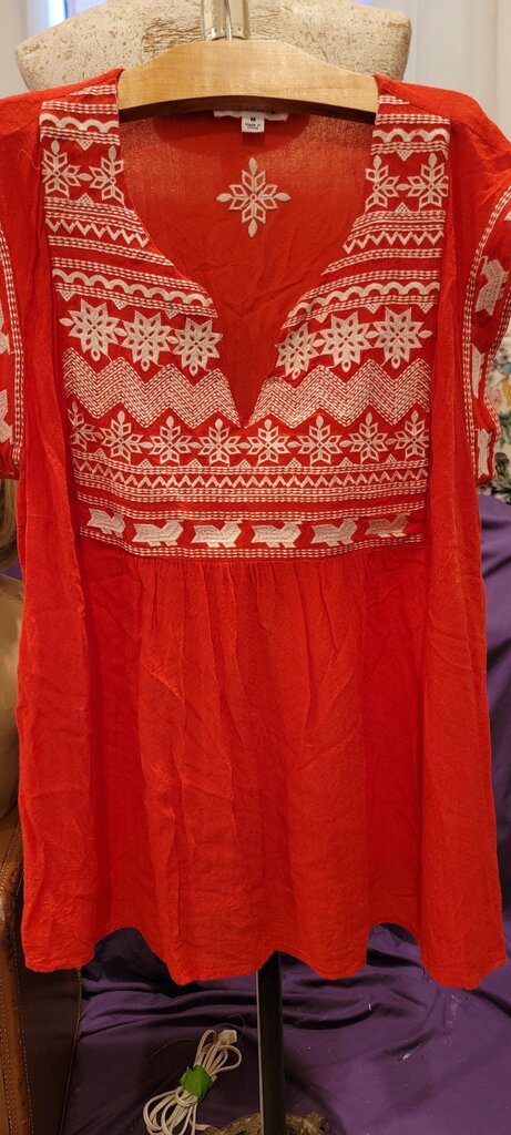 Embroidered Red Tunic Top