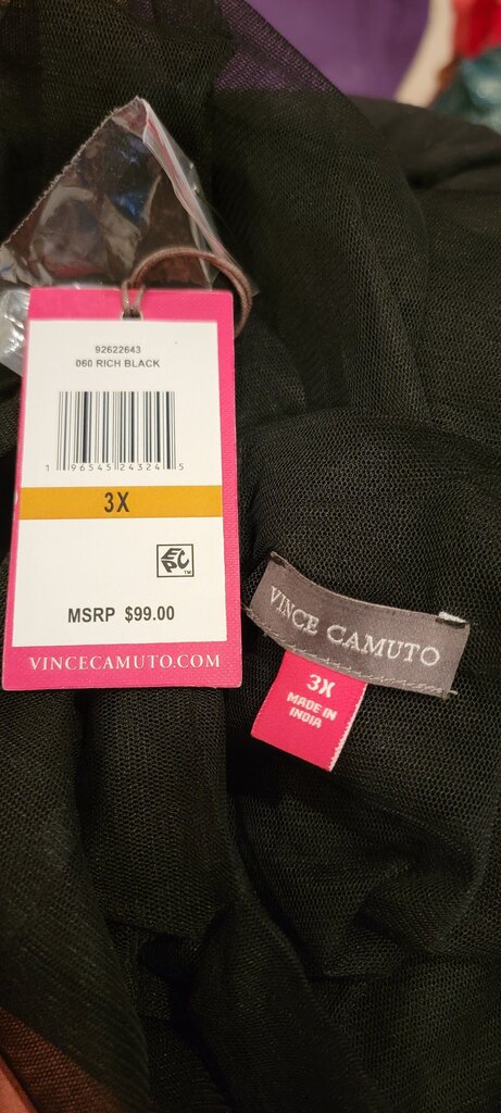 Vince Camuto 3X Rich Black Sheer Layered Top