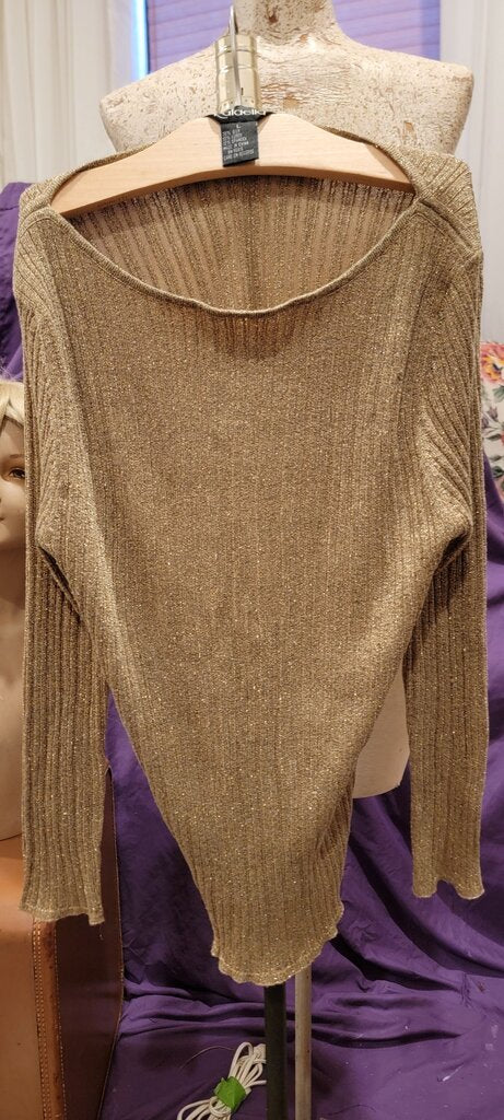 Rafaella Women's Gold Metallic Ribbed Sweater