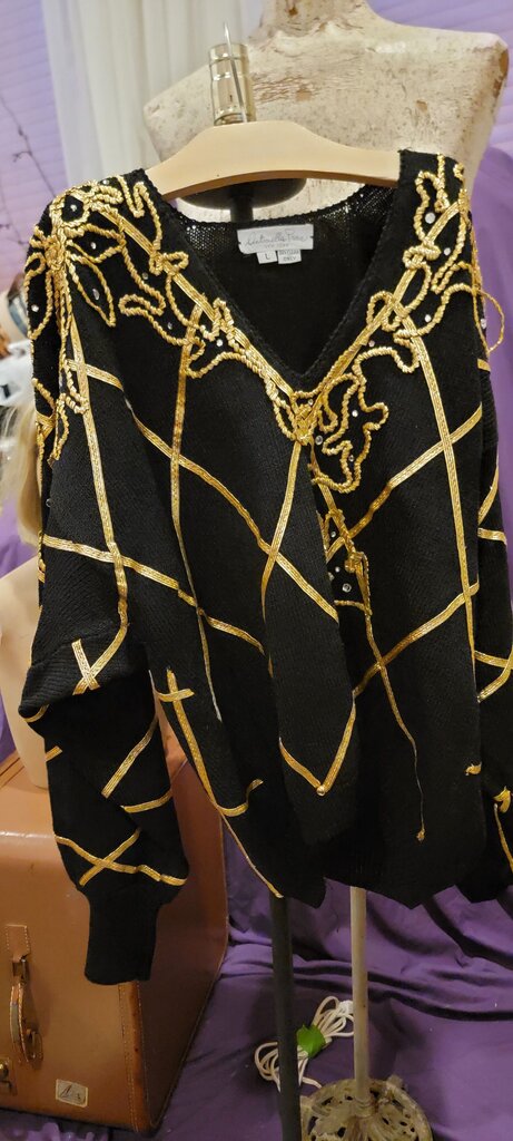 Antoinette Preve Vintage Black and Gold Sweater