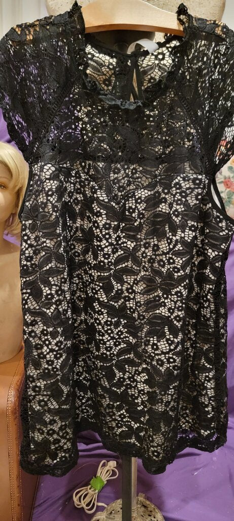 Lace Overlay Black Top
