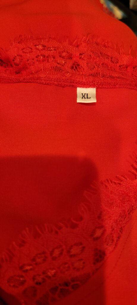 Red V-Neck Top with Lace Trim