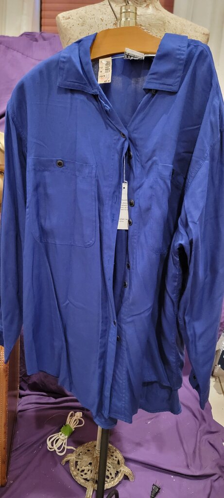 Men's Blue Rayon Button-Up Shirt