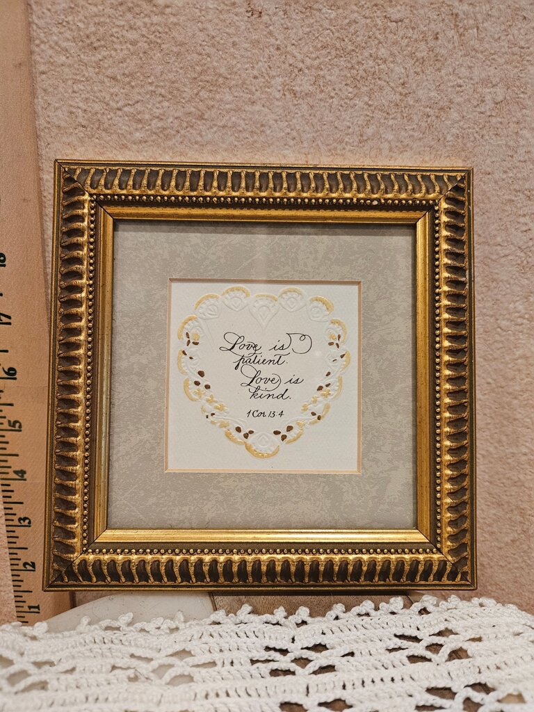 Framed Wall Decor Ornate Gold Scroll Design Frame w Heart Love Verse
