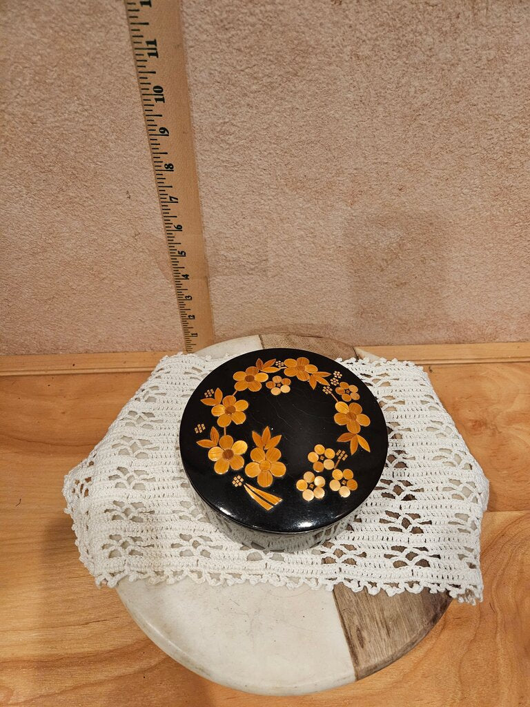 Vintage Black Lacquer Dresser Box Veneer Design Tea Ceremony box