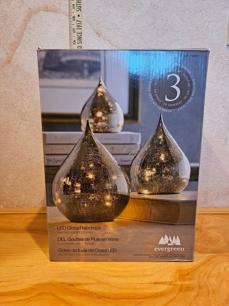NEW-Evergreen LED Glass Raindrops, Set of 3, Gray