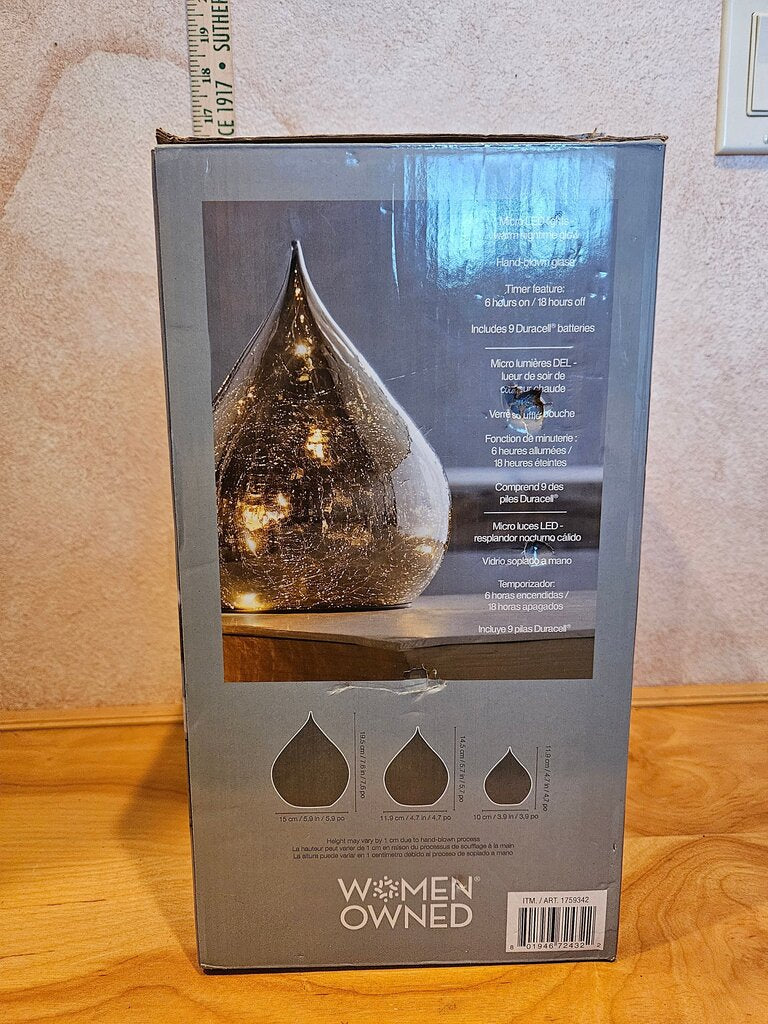 NEW-Evergreen LED Glass Raindrops, Set of 3, Gray