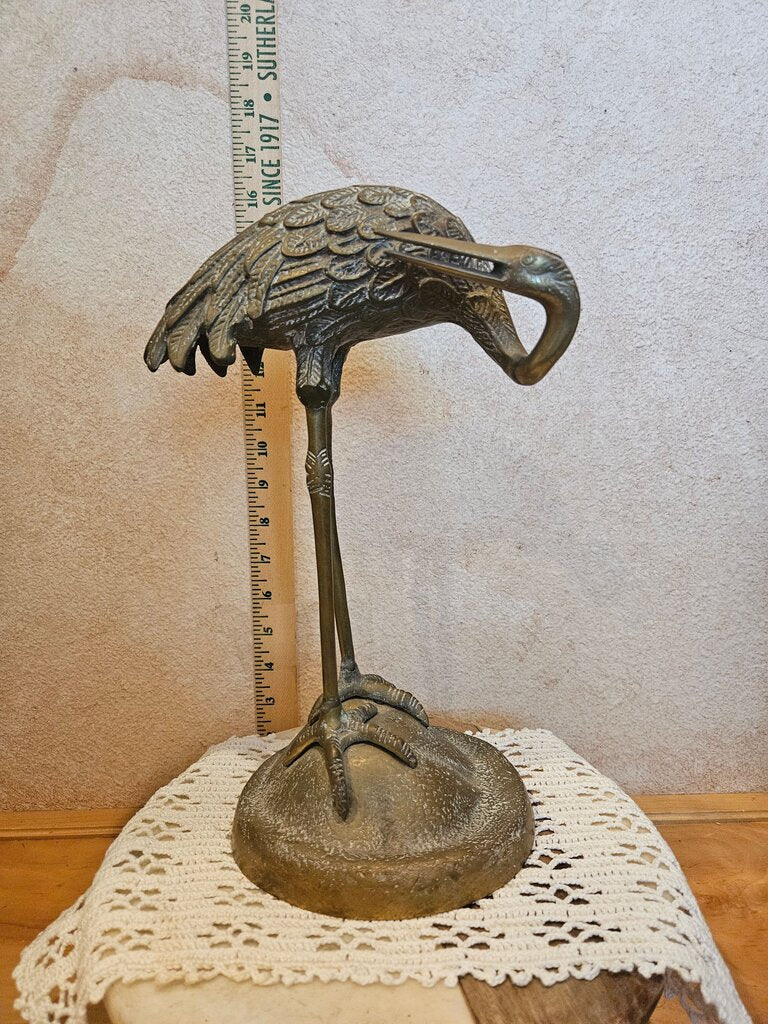 Vintage Mid Century Brass Egret Heron Crane Bird Deco Nautical Sculpture 11.5” - Image 2 of 4 Vintage Mid Century Brass Egret Heron Crane Bird Deco Nautical Sculpture 11.5” - Image 3 of 4 Vintage Mid Century Brass Egret Heron Crane Bird Deco Nautical S...