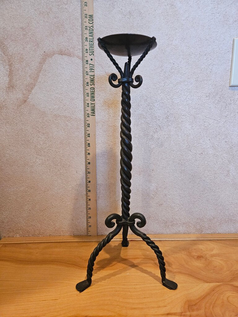 vintage black Twisted Pair Wrought Iron Pedestal Candle holders