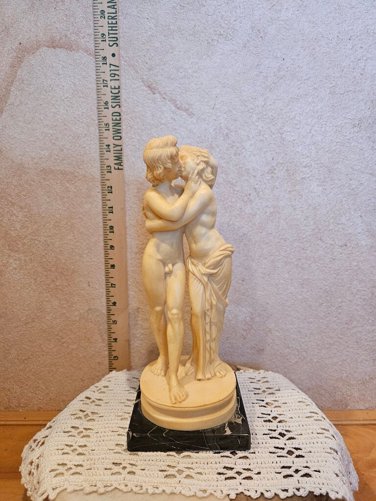 Santini Kiss, Marble state figure, signed 12" tall Couple Embracing Figurine