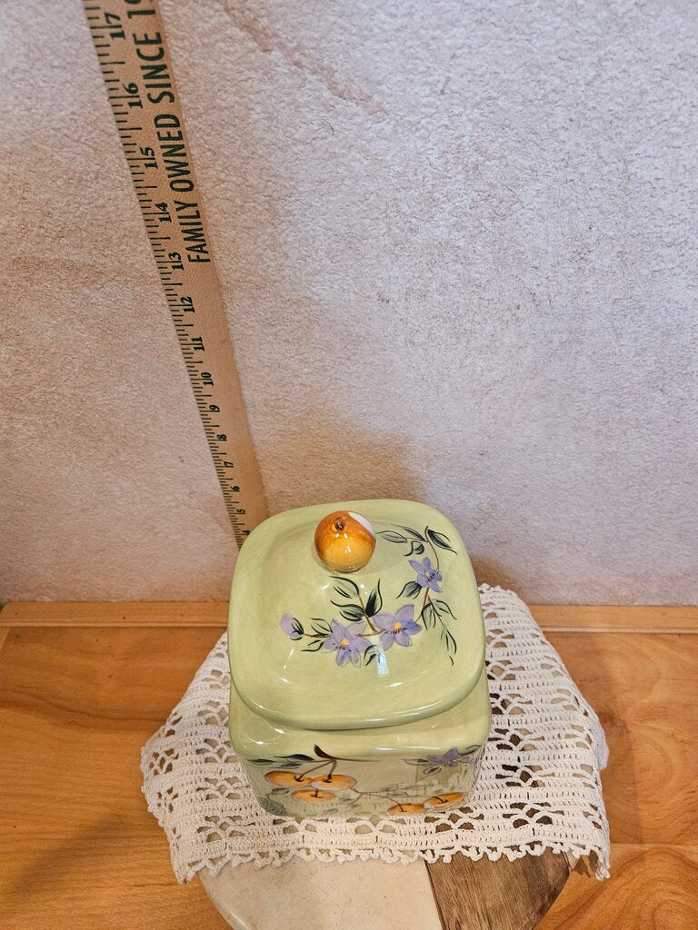 Gibson Claire Murray Fruit n’ Berries Ceramic Canister Decorative Green Ceramic Fruit & Flower Design