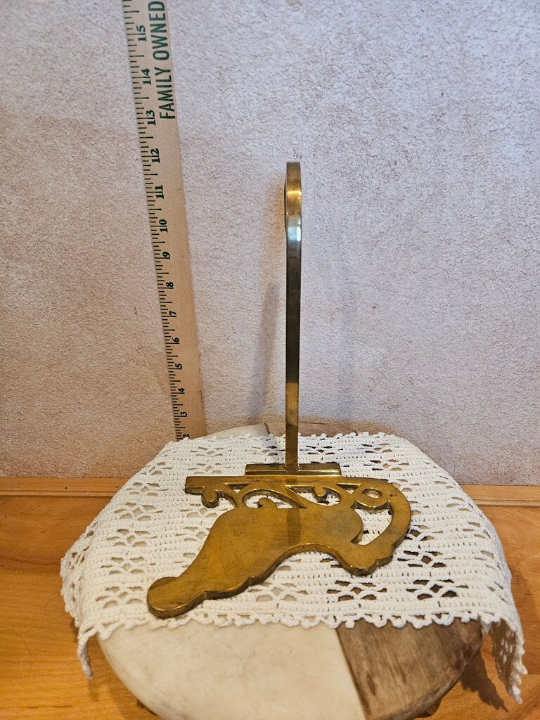 Vintage Brass santa’s Sleigh Stocking Holder Long Arm Heavy Christmas mantle