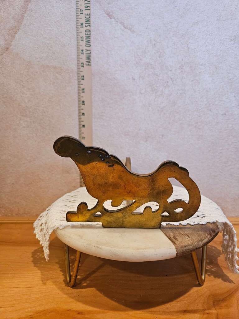 Vintage Brass santa’s Sleigh Stocking Holder Long Arm Heavy Christmas mantle
