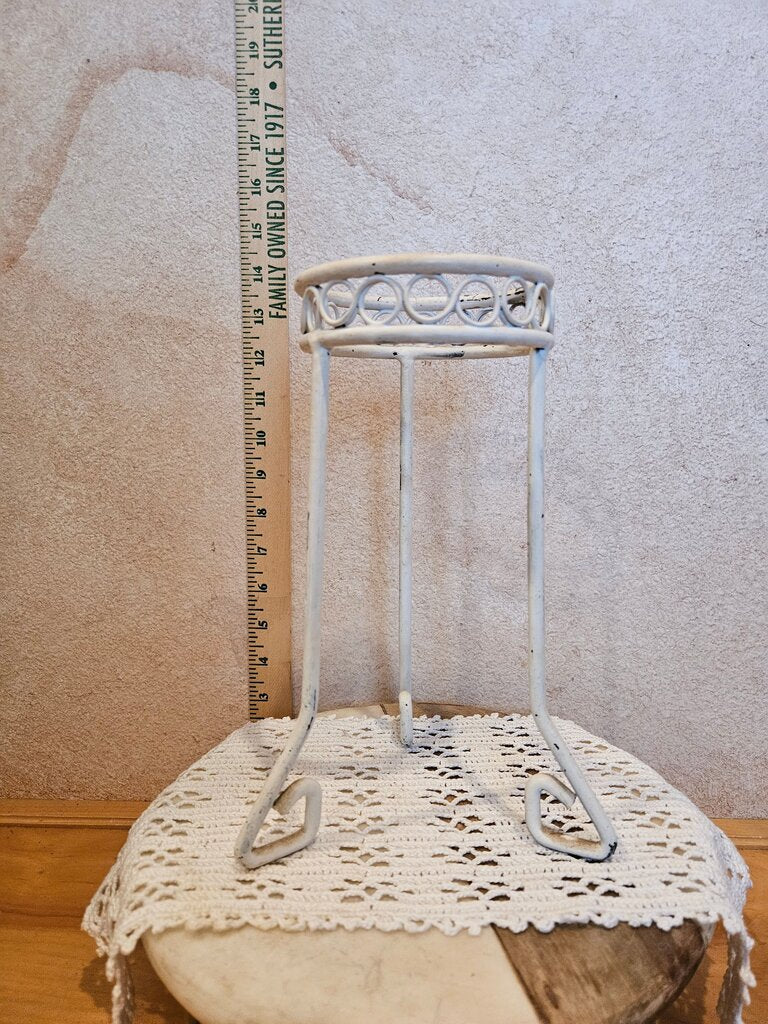Vintage Chippy White Metal Plant Stand Riser