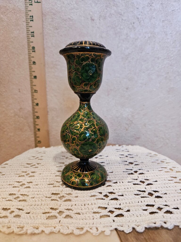 Vintage Hand Painted Kashmir Paper Mache Papier-mâché Candleholders