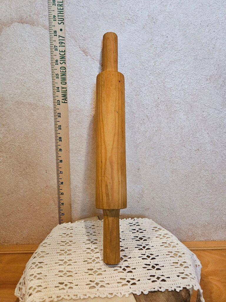 Vintage Wooden Rolling Pin w long squared off Handles Primitive Farmhouse