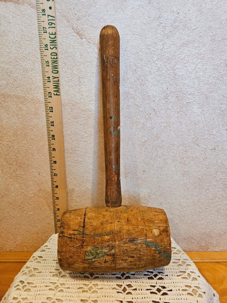 Antique Vtg Wooden Mallet Hammer Tool WOOD Farmhouse Rustic Strong !Old, Primitive Large Head Mallet, Farmhouse