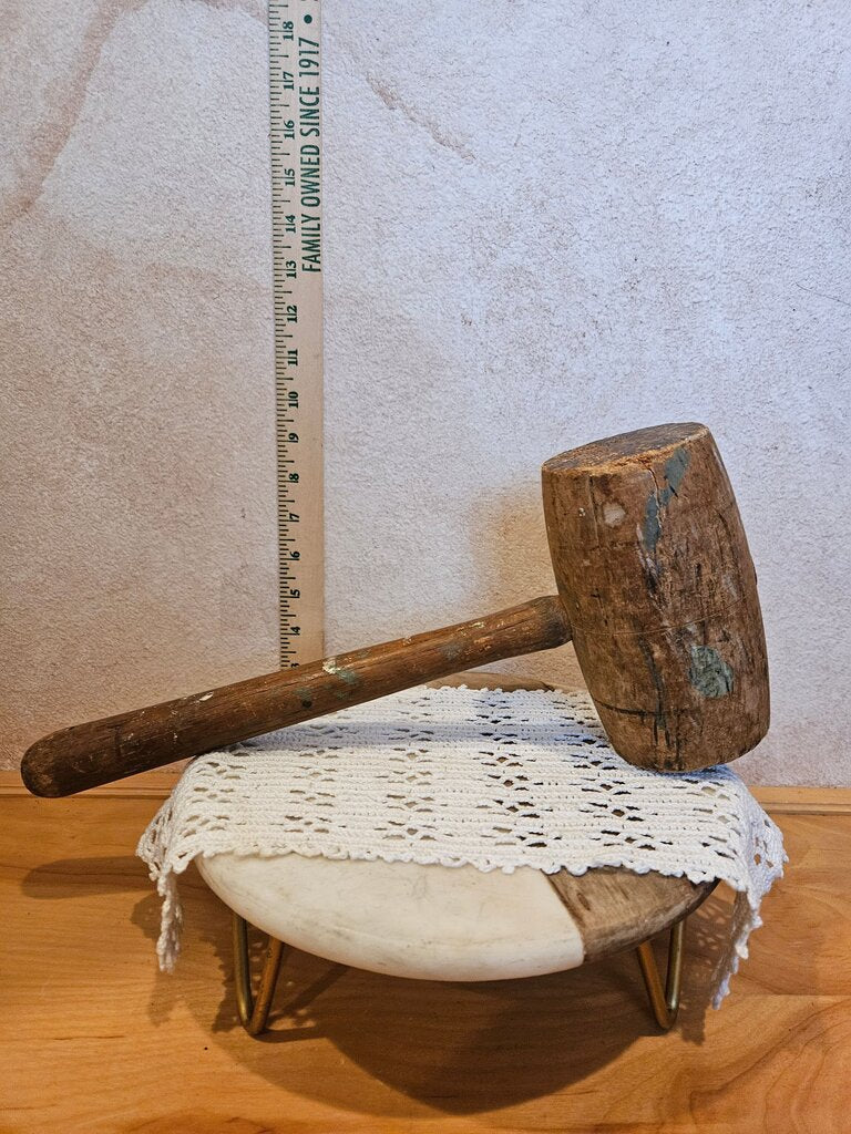 Antique Vtg Wooden Mallet Hammer Tool WOOD Farmhouse Rustic Strong !Old, Primitive Large Head Mallet, Farmhouse