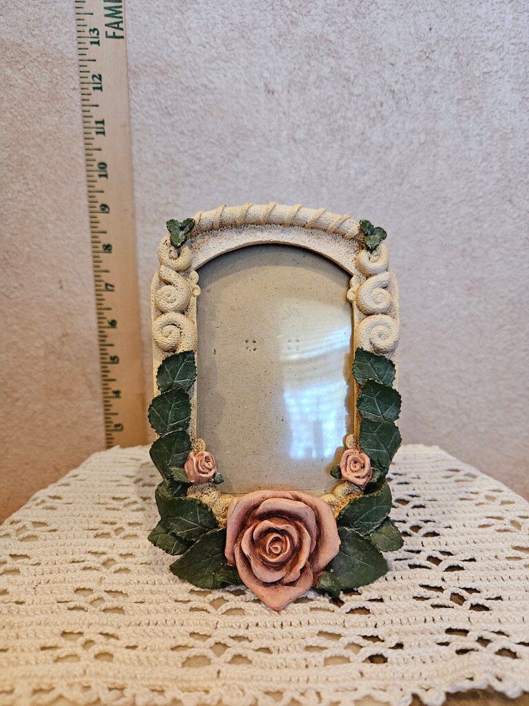 Vintage Accents 3D Pink Rose Picture Frame Holds Photo Size 4 1/2" x 6 1/4"
