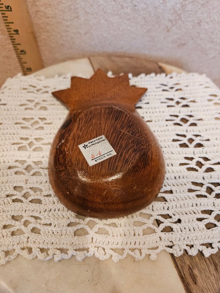Vintage Philippines Wood Pineapple Shaped Trinket Dish Nut Bowl Candy Dish MCM