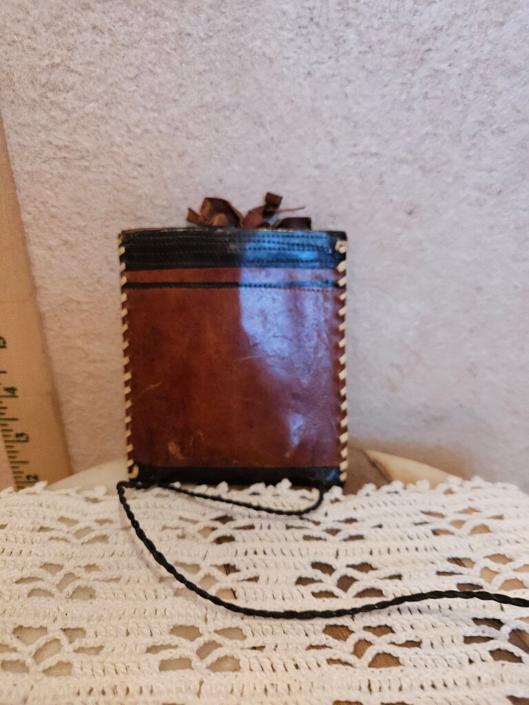 Handcrafted Leather Waller Neck Passport Card Phone Holder Oxblood Black Tribal African Long Ties
