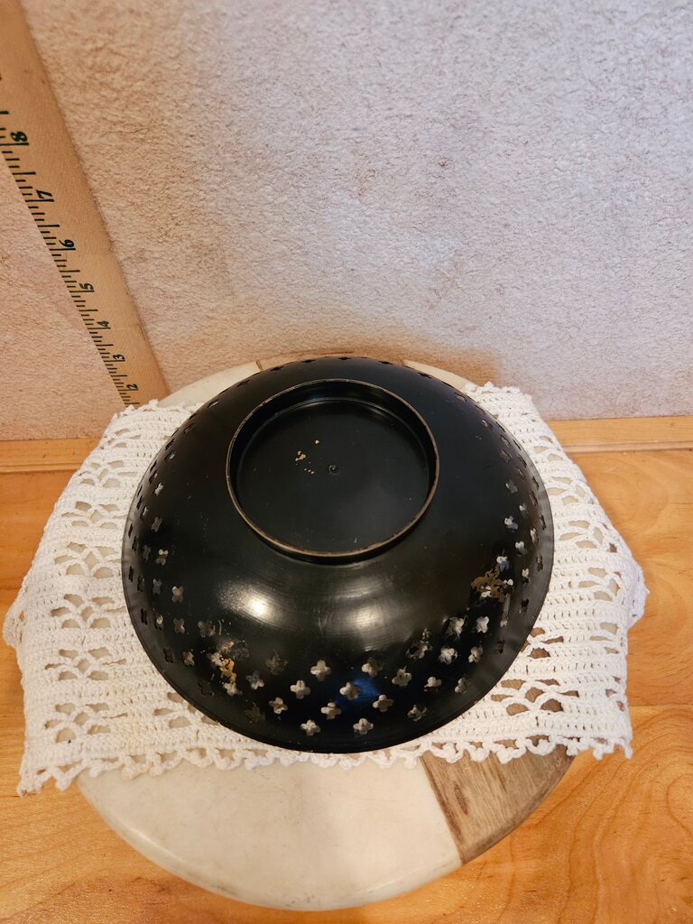 Vintage Metal Lattice Bowl With Gold Etching Accents India