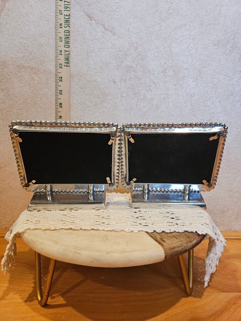 Set of Photo Frame Stocking Holder, Antique Silver Picture Frame, Christmas Stocking Hanger, Holiday Mantel Decor