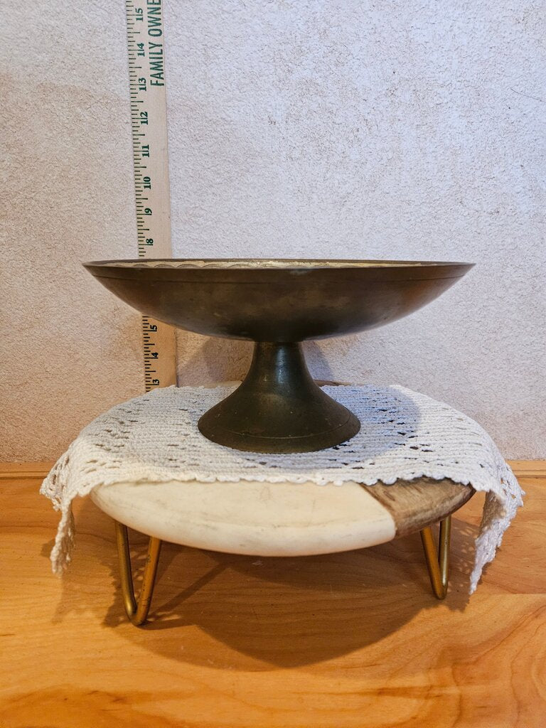 Vintage Enamel Painted Brass Pedestal Fruit Bowl Compote India Pineapple Grapes