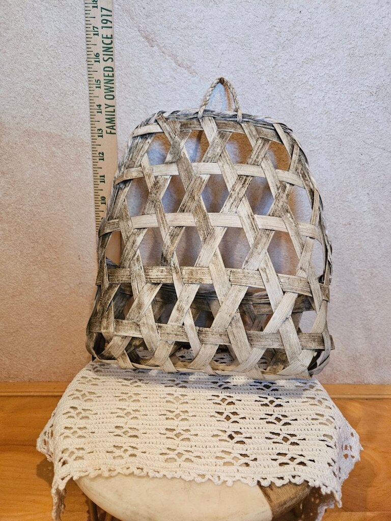 Tobacco Graywash Rattan Basket Wall Pocket, shabby chic decor, wicker basket, fish basket, French farmhouse, fixer upper decor