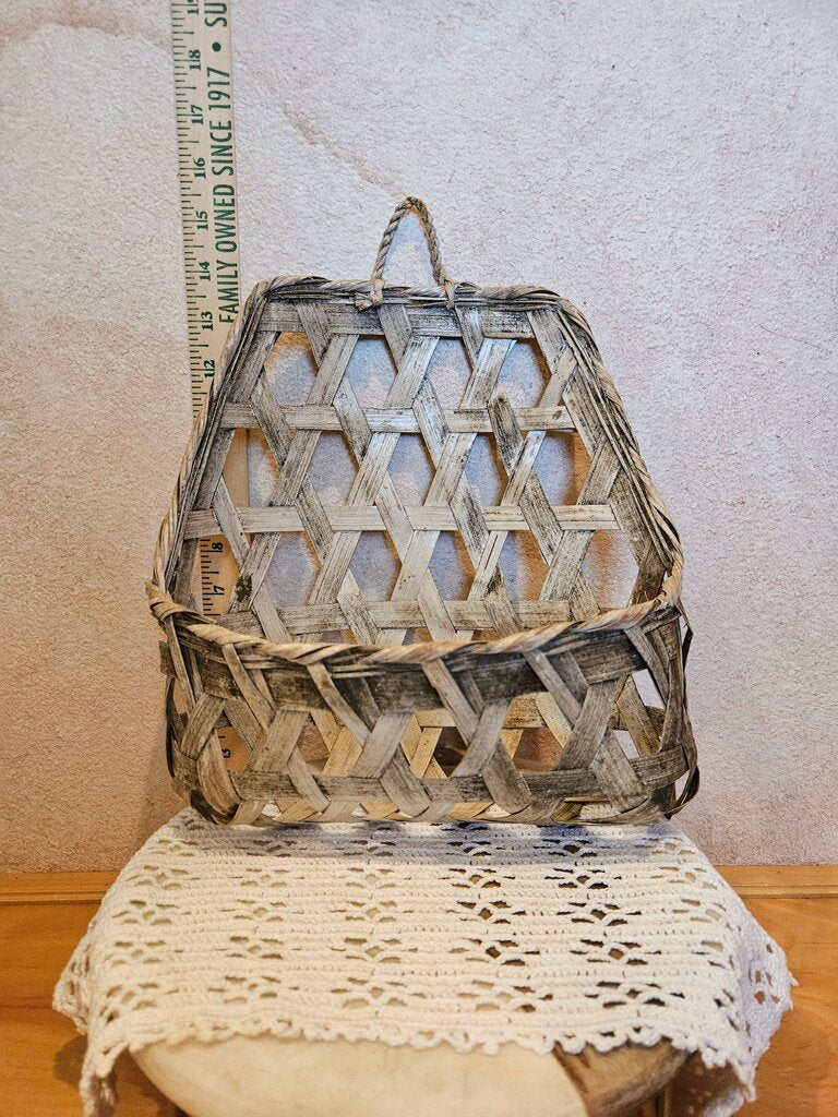 Tobacco Graywash Rattan Basket Wall Pocket, shabby chic decor, wicker basket, fish basket, French farmhouse, fixer upper decor