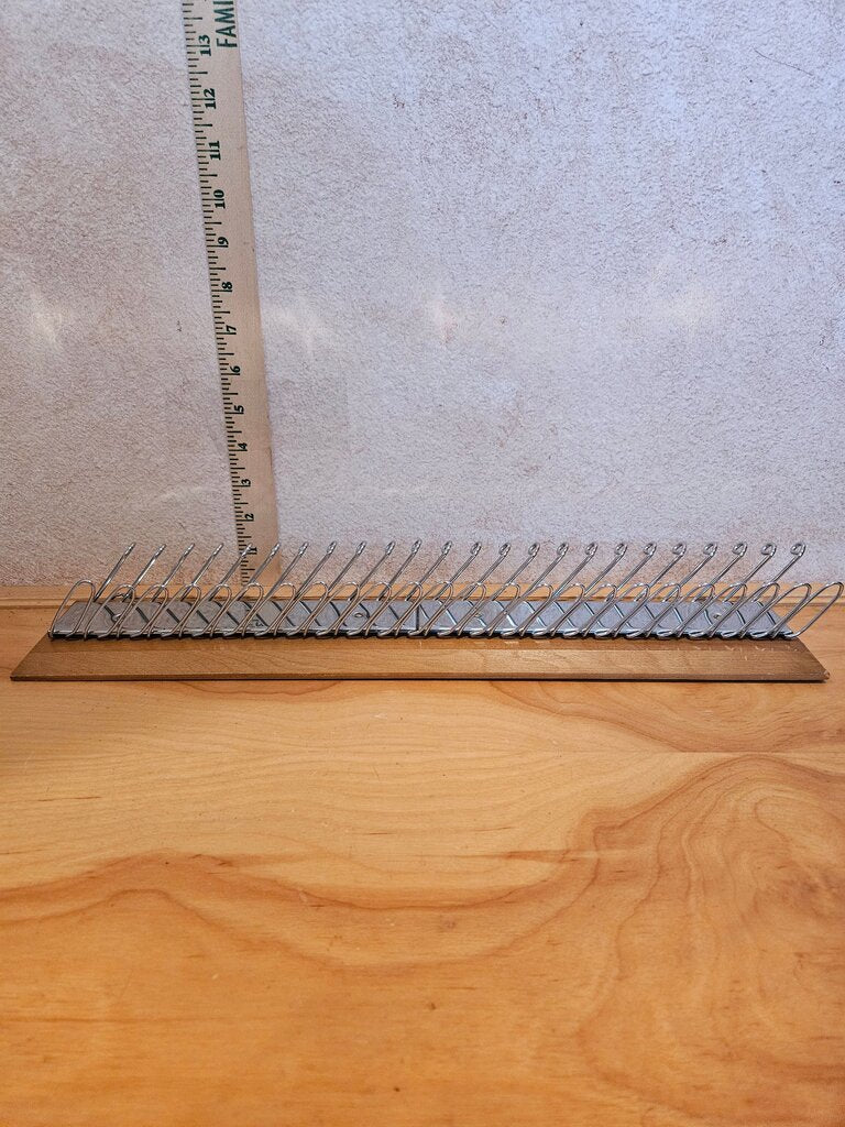 Vintage Mid Century Tie Rack, belt holder, Metal Wire mounted on wood Display Rack
