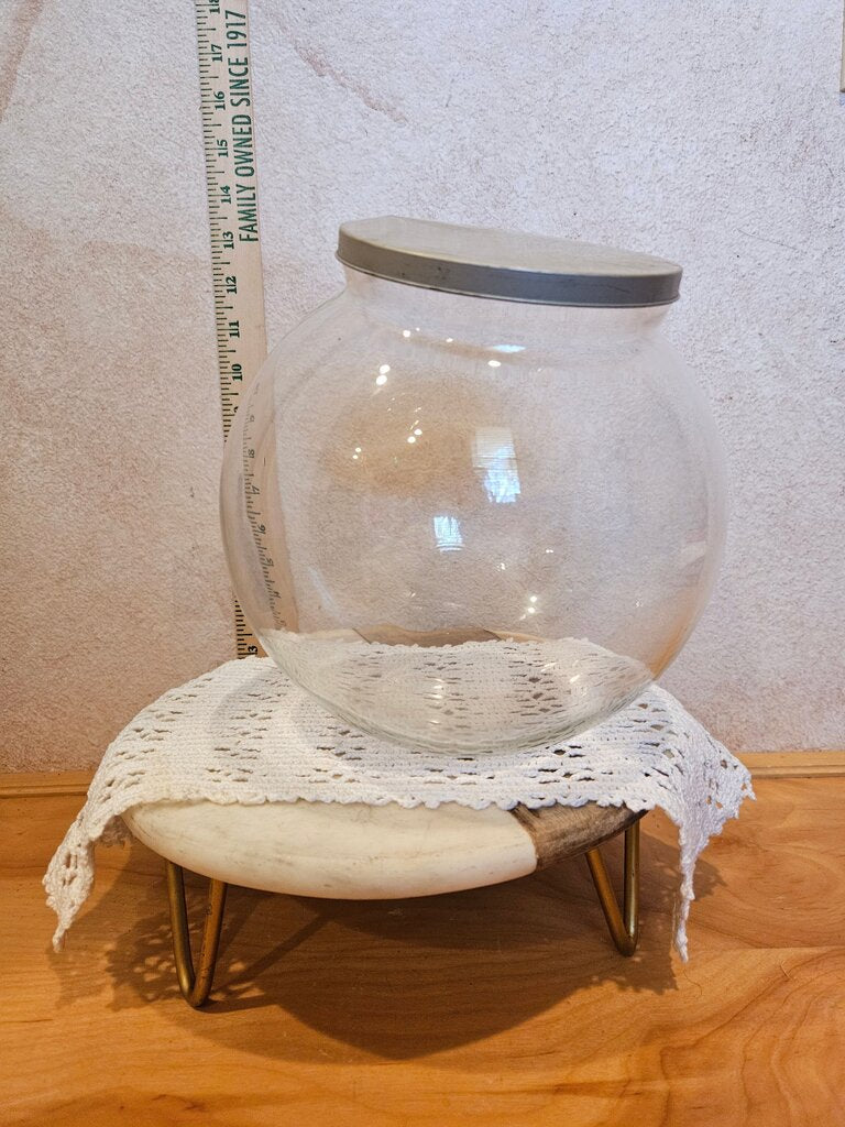 Vintage Art Sphere in transparent glass snow globe, crystal ball, flower spades, cabinet of curiosities witchery w metal cap
