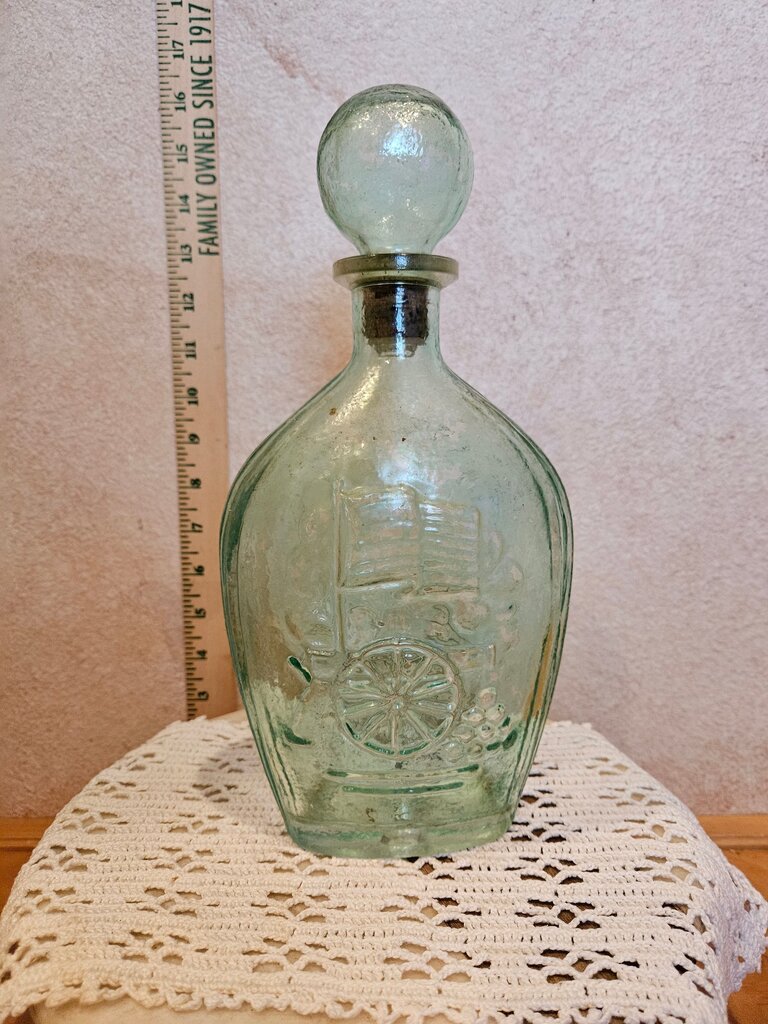 Vintage Liberty Eagle Glass Decanter, Mid Century 1961 Green Liberty Americana Glass Decanter with Original Stopper