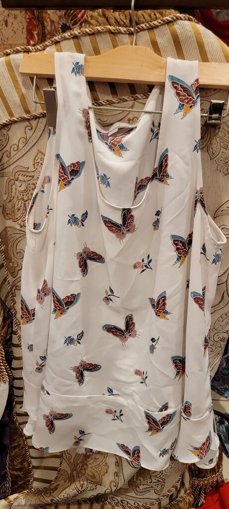 White Butterfly Print Sleeveless Top