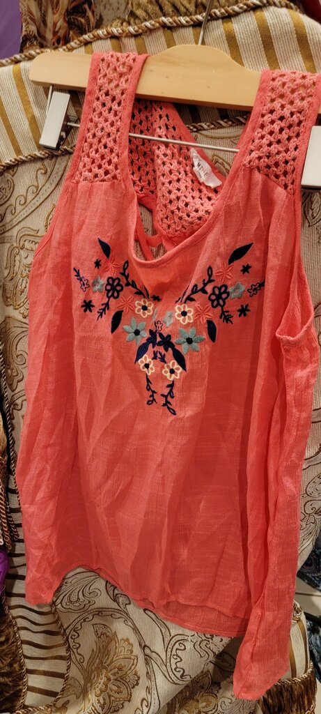 Embroidered Coral Tank Top