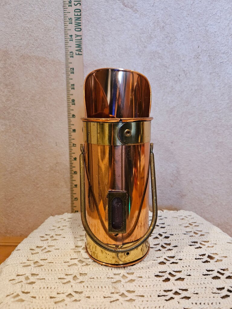 Vintage Brass with Copper Accent Match Stick Holder Ash Scooper | Unique Vase