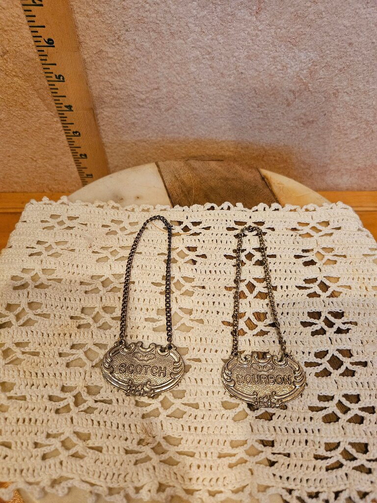 Antique Sterling Silver Liquor Decanter Tags Steiff & Jacobi Scotch and Bourbon Bar Tags