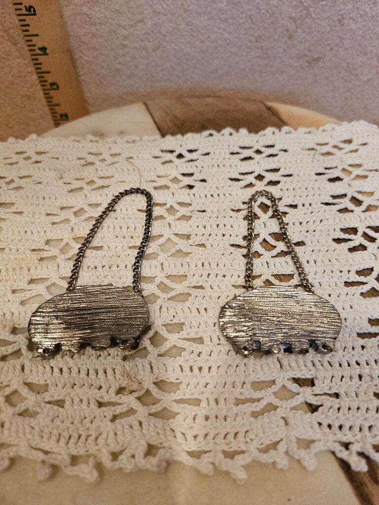 Antique Sterling Silver Liquor Decanter Tags Steiff & Jacobi Scotch and Bourbon Bar Tags