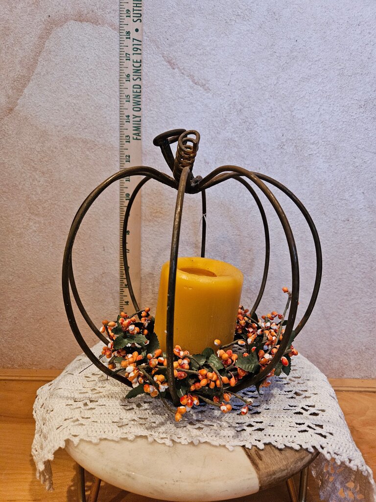 Large Metal Pumpkin Candle Holder For Pillar Candles Halloween Autumn Decor