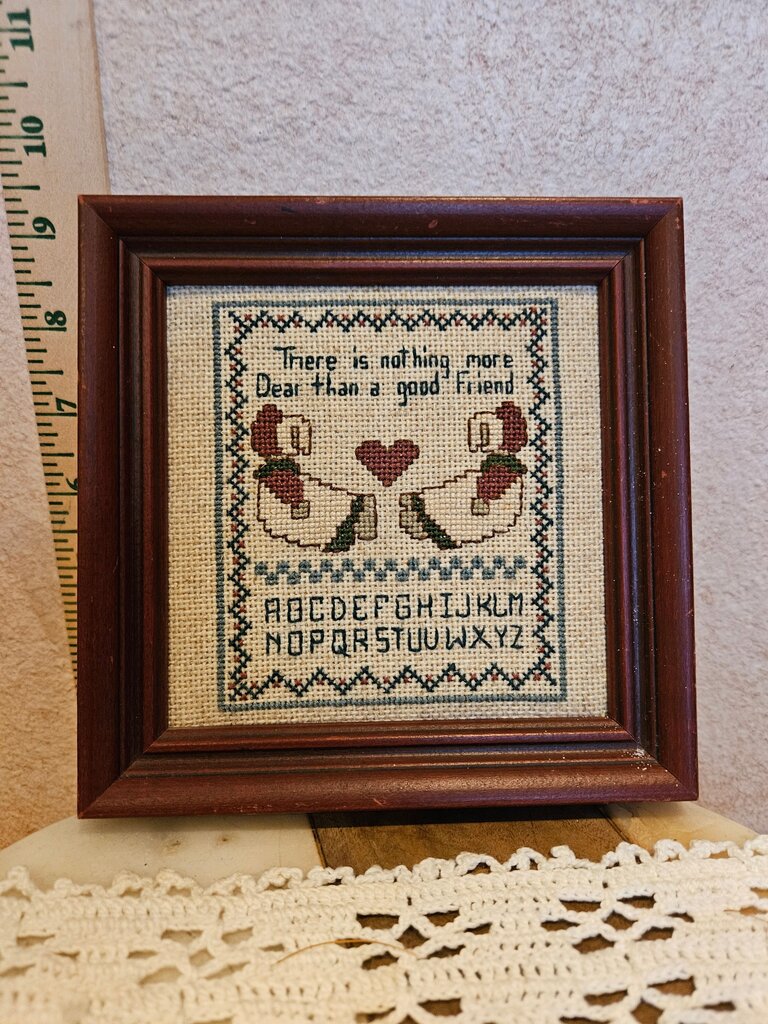 Framed Good Friend Sampler Cross Stitch Notecard 1985