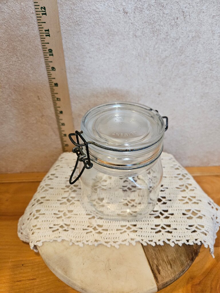 Vintage Canning Italian FV Per Alimenti Glass Canister Jar Bail Wire Locking Lid Glass Storage Jar w Metal Clasp